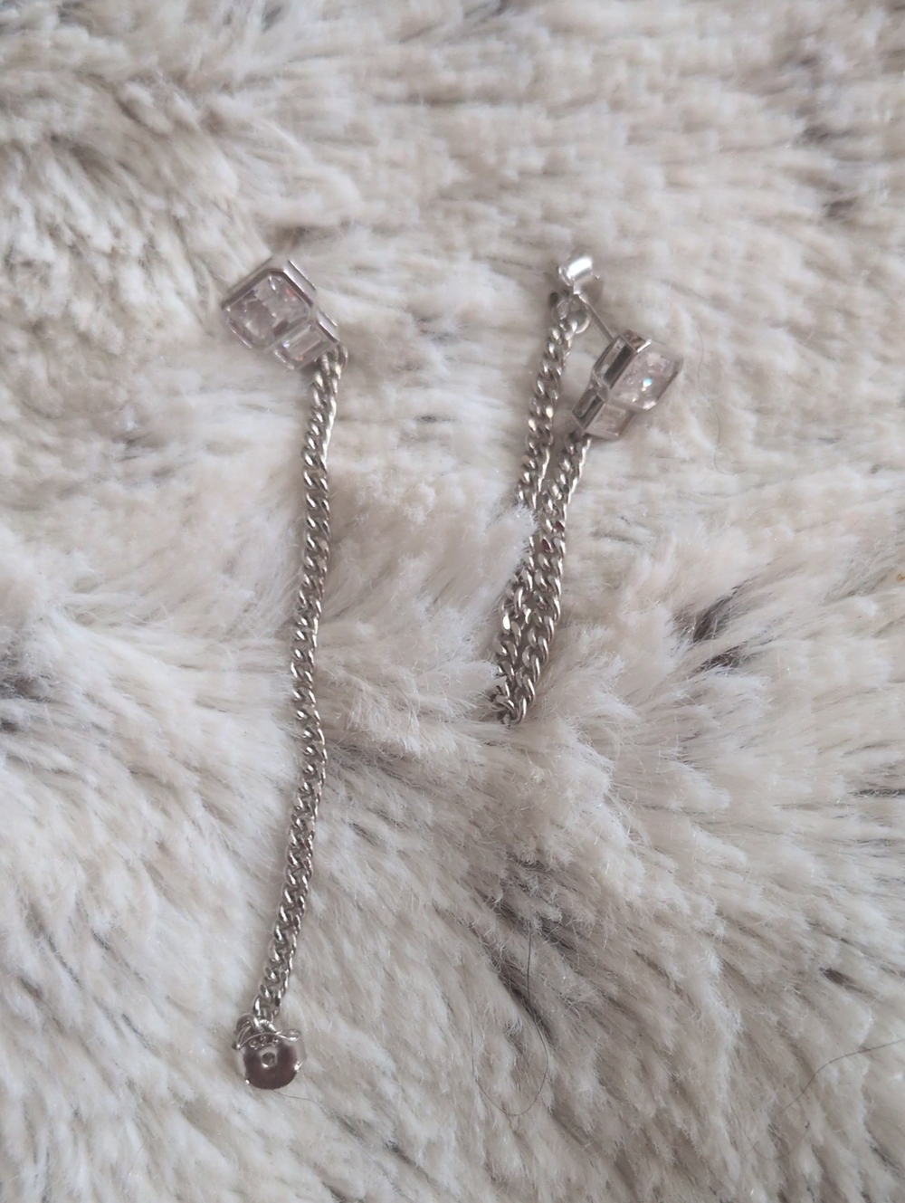 Terracotta Silver Dangle Chain Earrings with Clear Crystal Accent